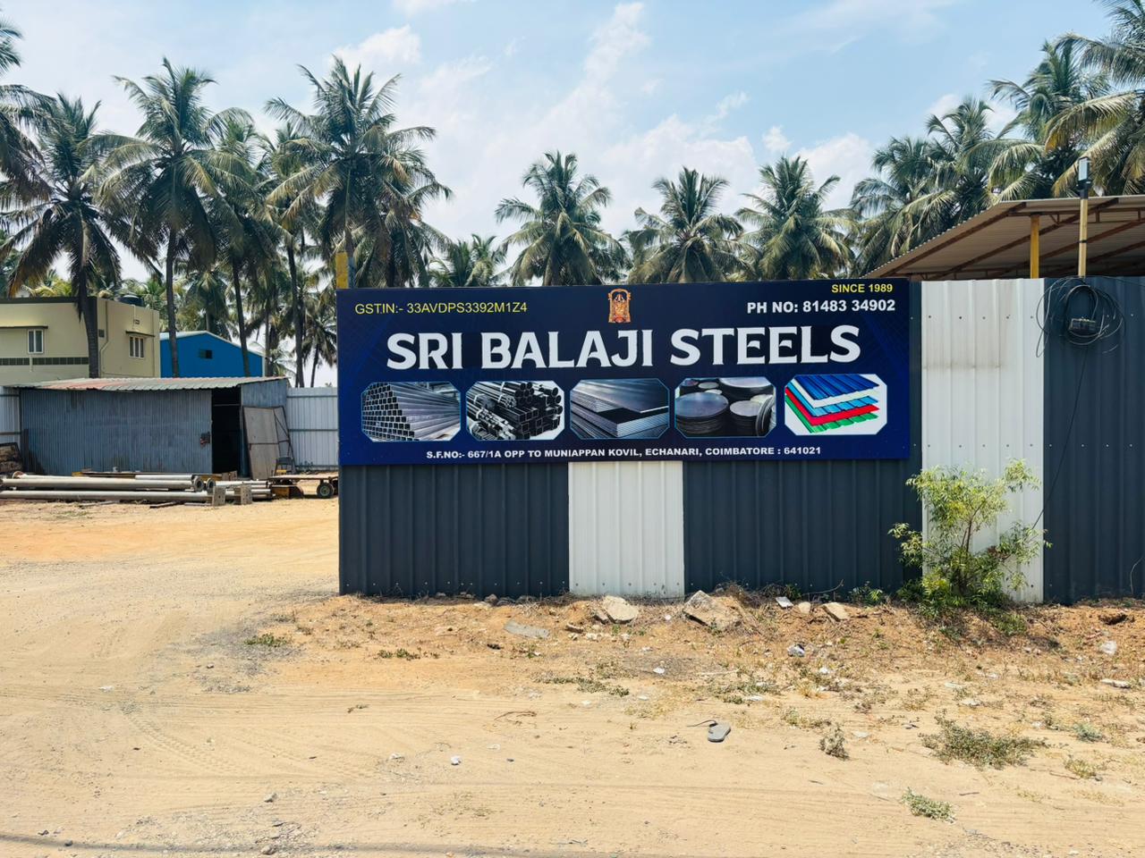 Multi-tier racking of steel sections at Sri Balaji Steels yard